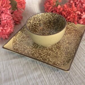 COPY - Sound Collection very sturdy ceramic pottery square serving dish & dip bo